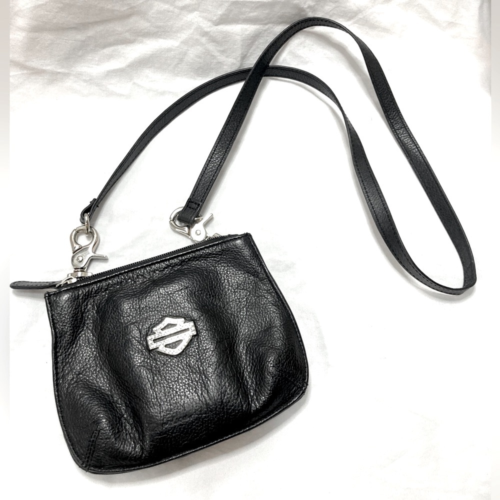 Harley Davidson Black Pebbled Leather Mini Crossbody Bag Purse Silver Hardware